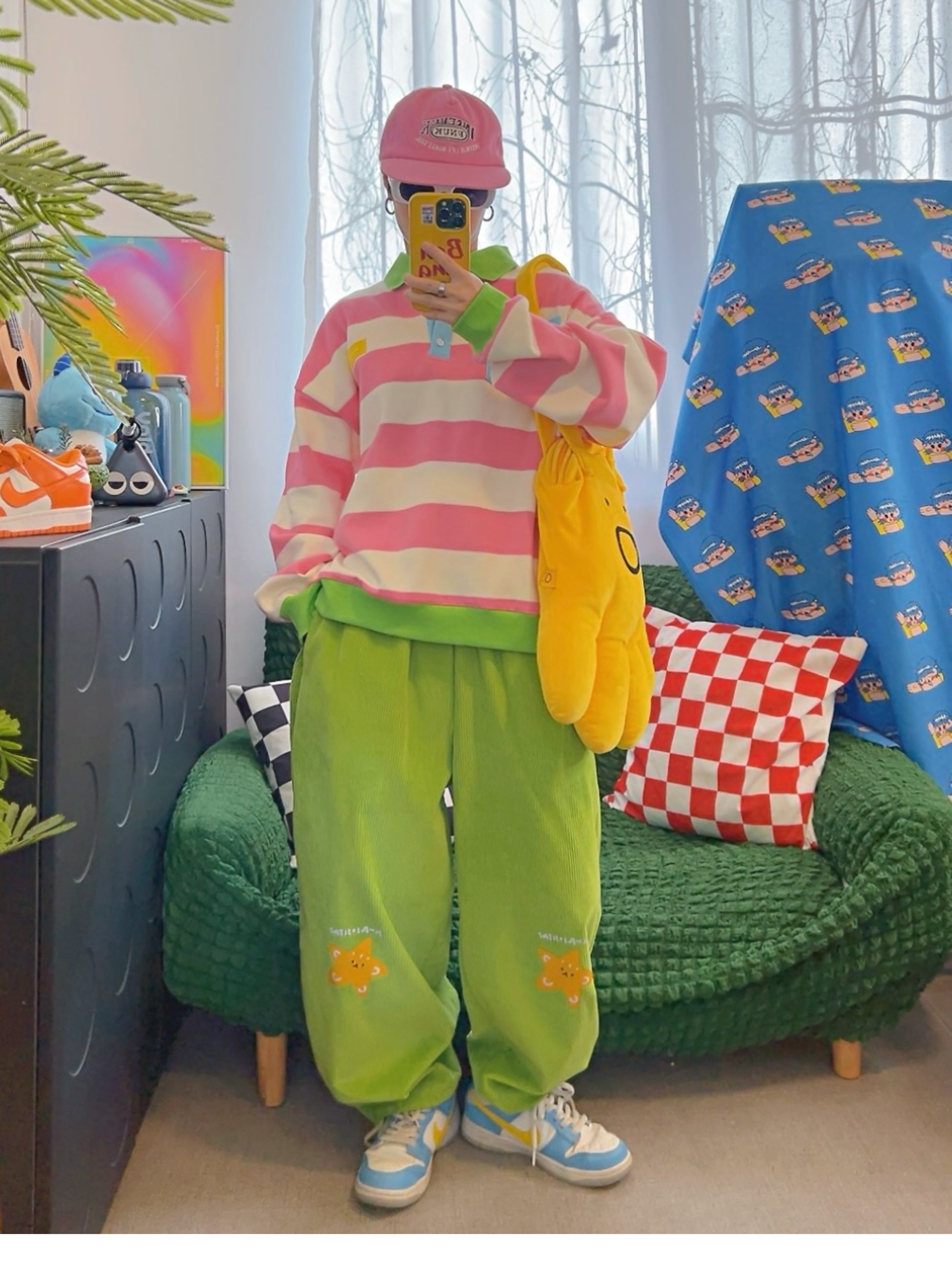 KURIOSITAET - Decora Kei Pink Striped Polo Sweatshirt sweatshirt KURIOSITAET