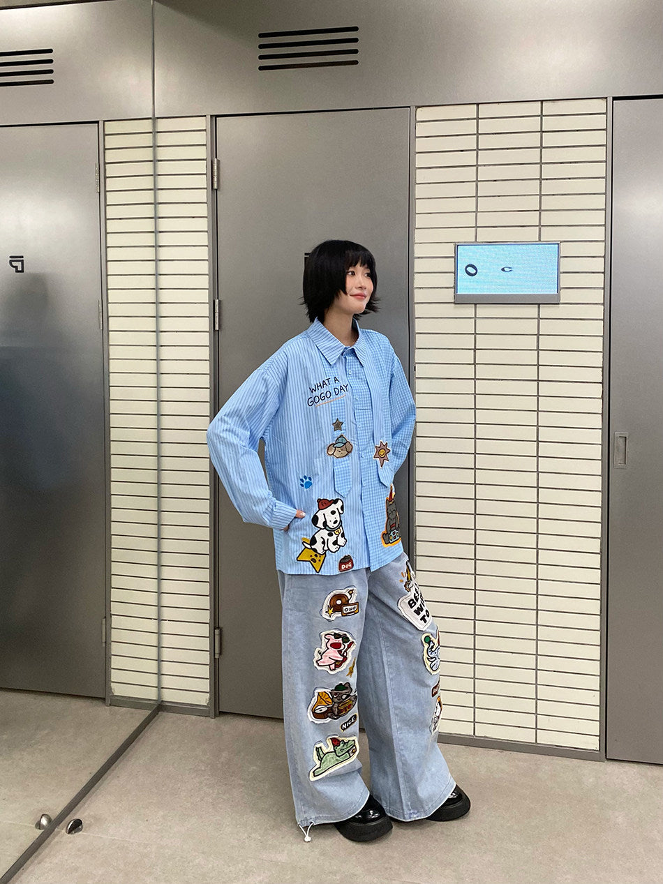 BIBULU - Kidcore Embroidered Stripe Shirt shirt BIBULU