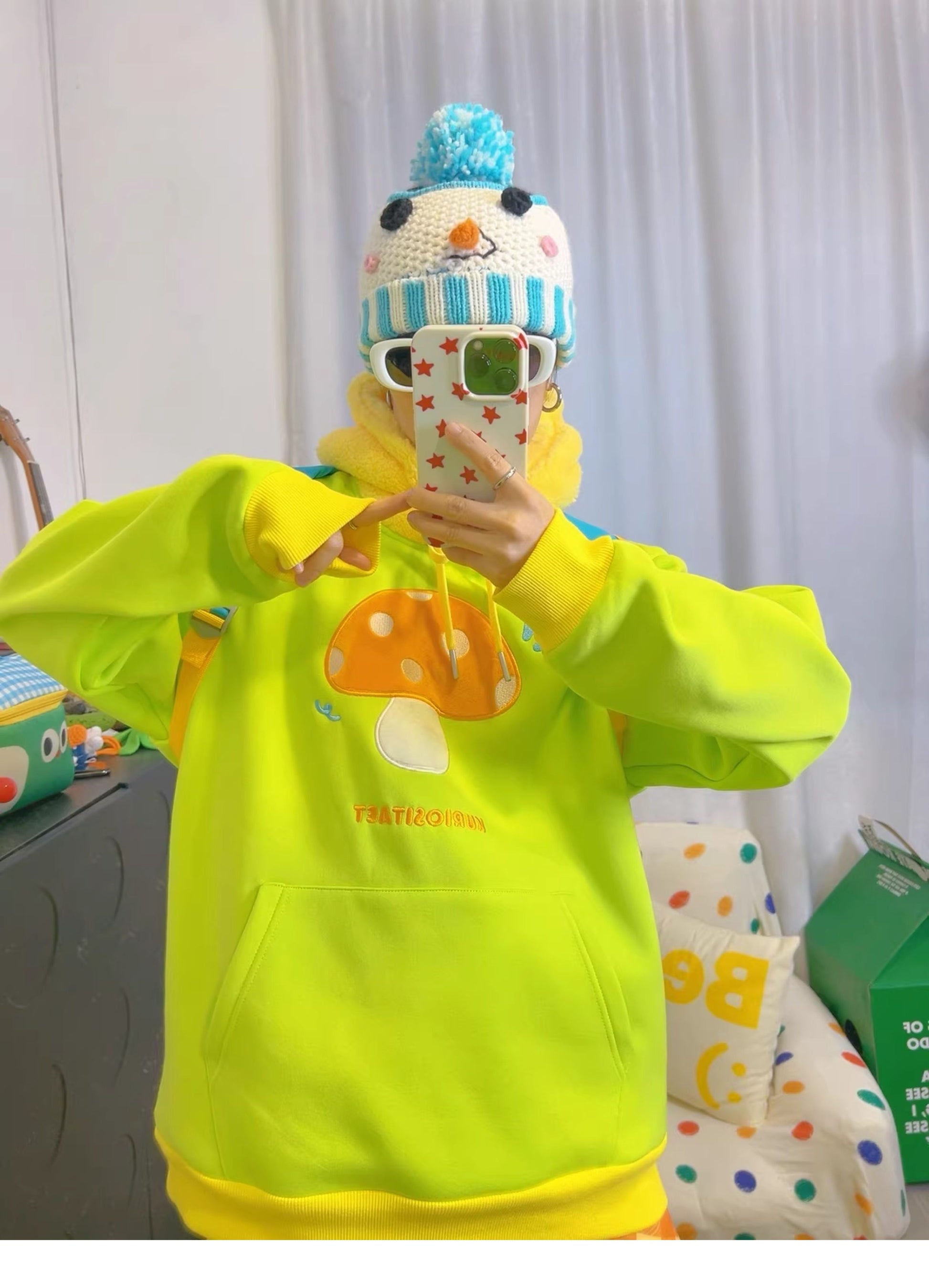 KURIOSITAET - Green Mushroom Embroidered Hoodie hoodie KURIOSITAET