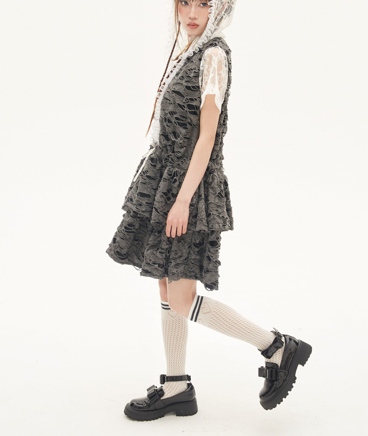 SOS MEME CLUB - Y2K Punk Gray Cake Dress dress SOS MEME CLUB