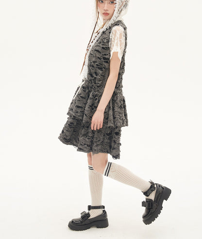 SOS MEME CLUB - Y2K Punk Gray Cake Dress dress SOS MEME CLUB