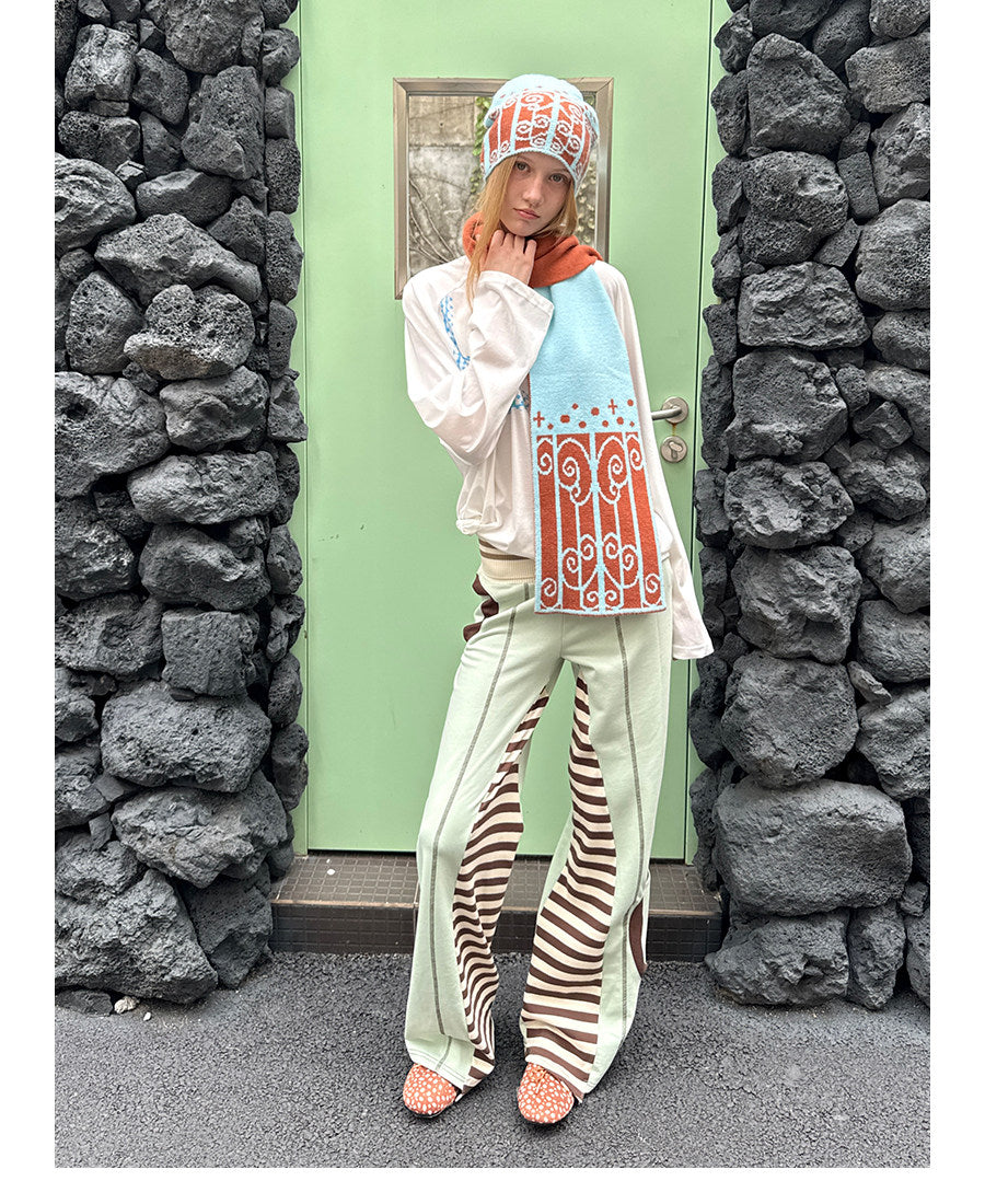 UnsocialNight - Green Brown Patchwork Flare Pants pants UnsocialNight