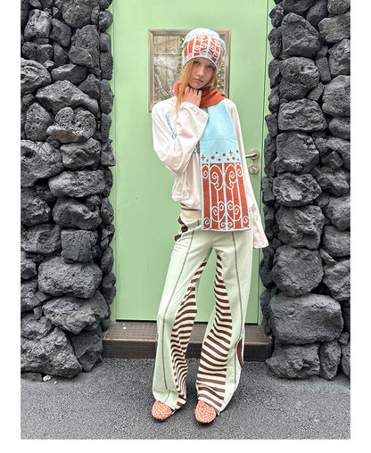 UnsocialNight - Green Brown Patchwork Flare Pants pants UnsocialNight