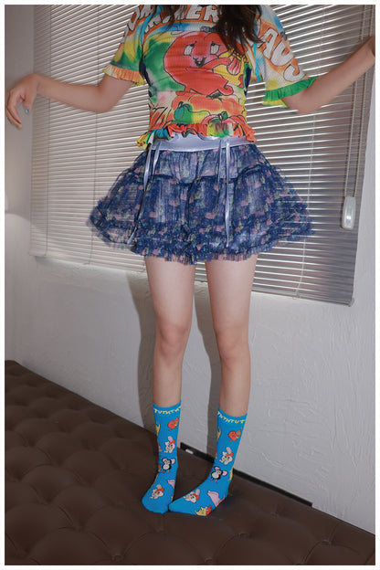 tntntutu Sweet Dog Print Puffy Tulle Skirt Shorts - Bow Waistband Decora Y2K Shorts skirt tntntutu