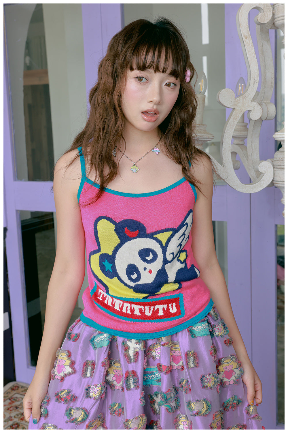 tntntutu Kawaii Contrast Tank | Harajuku Panda Angel Knit Cami Top camisole tntntutu