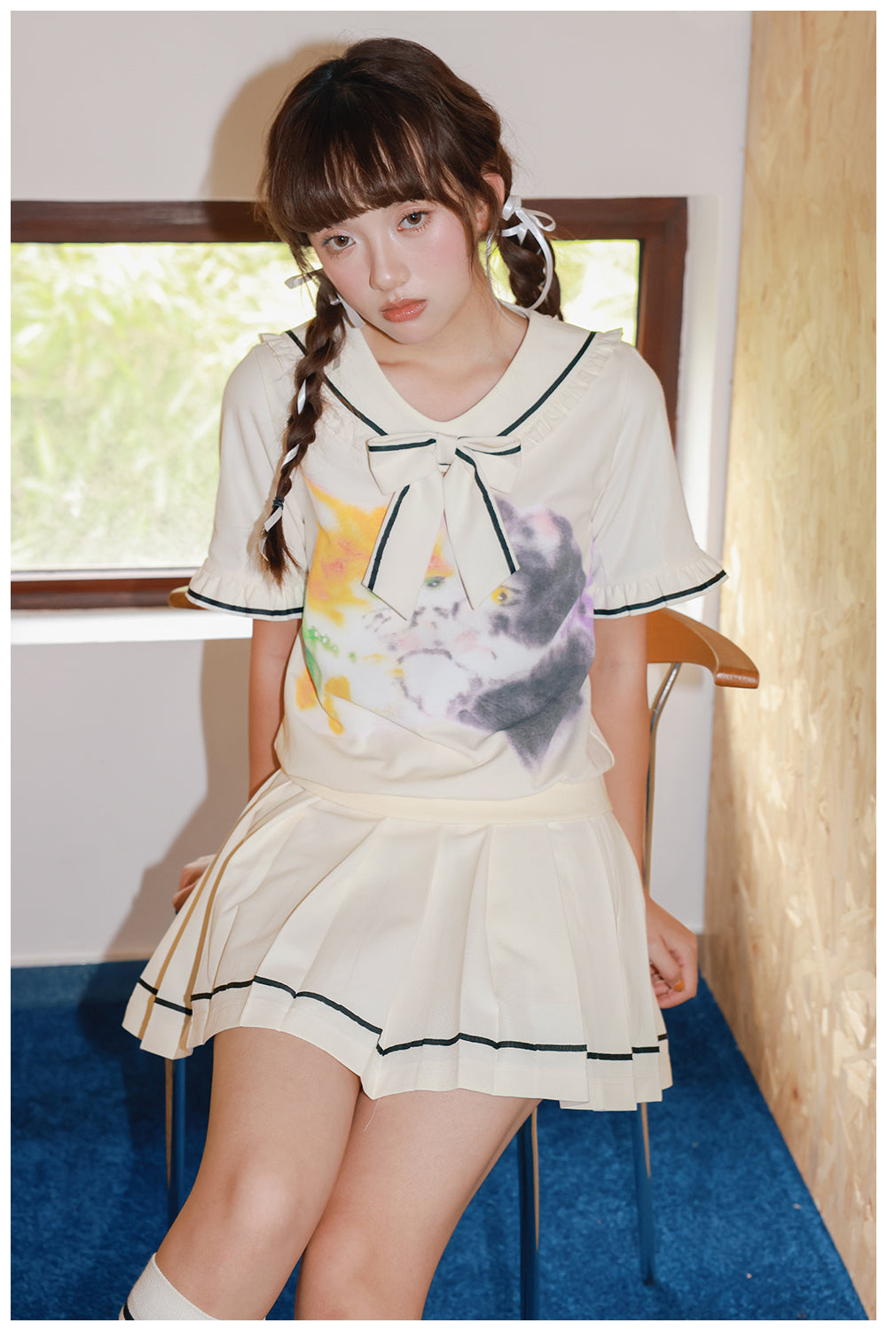 Tntntutu - Kidcore Cat Print Sailor Set set tntntutu