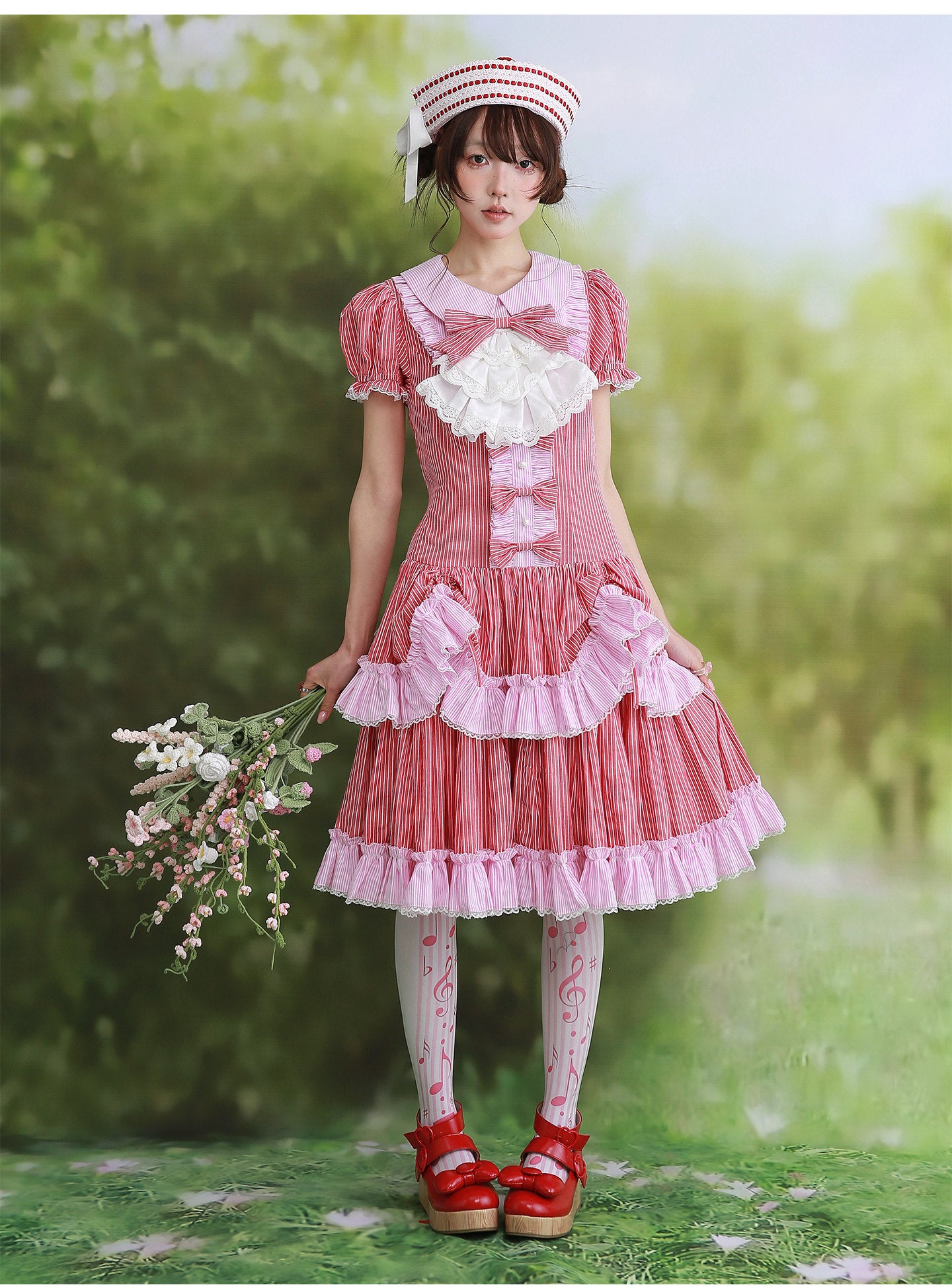 SOS MEME CLUB - Red Stripe Lolita Dress dress SOS MEME CLUB
