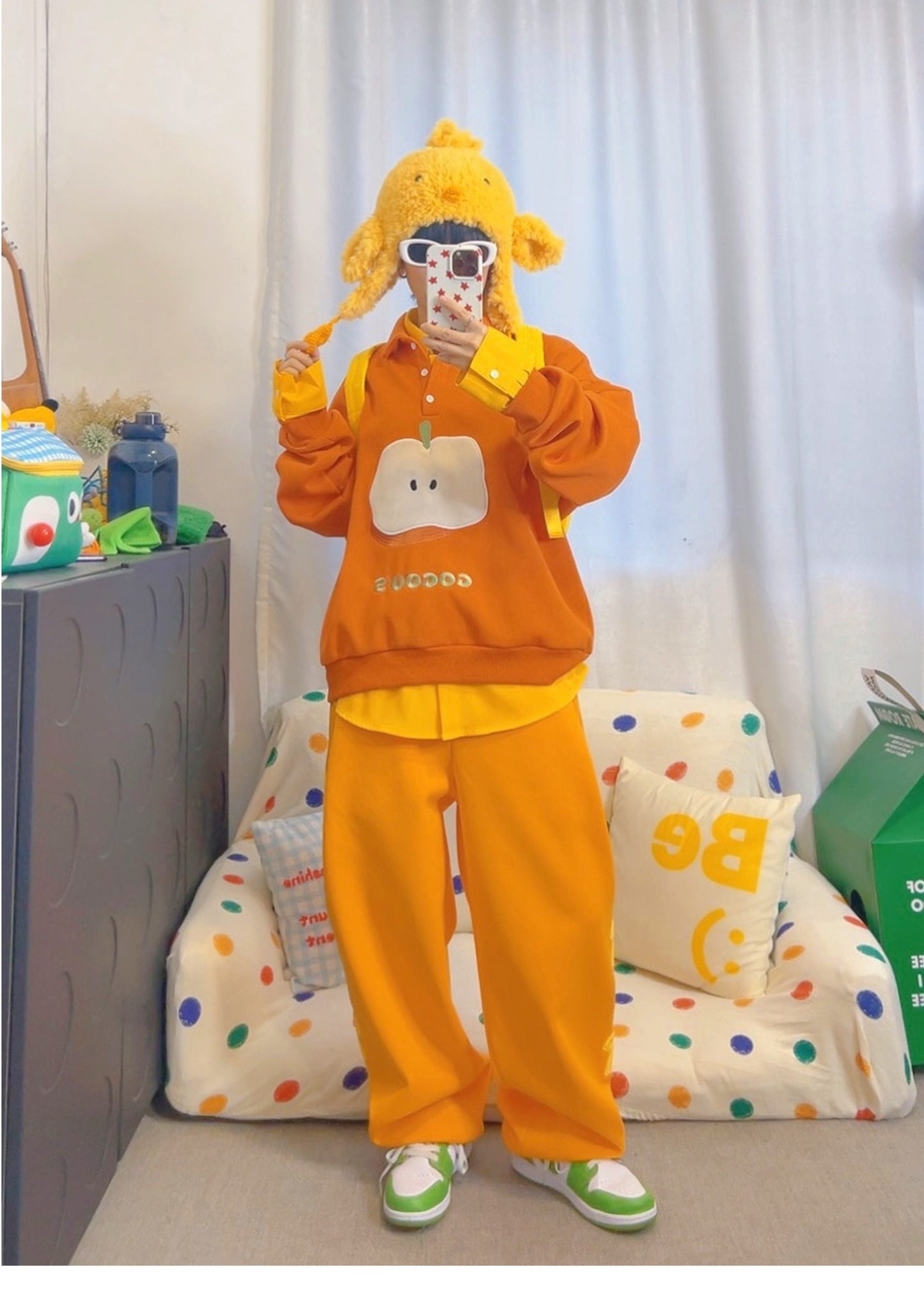 KURIOSITAET 桔色卫裤女冬小个子加绒加厚多巴胺宽松 pants KURIOSITAET