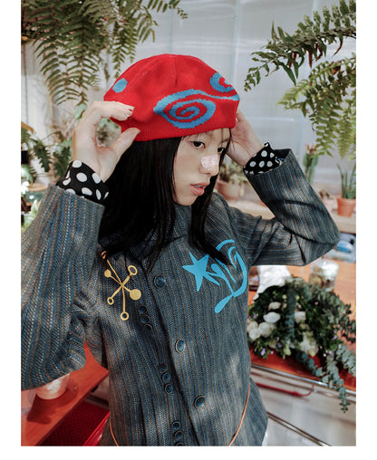 UnsocialNight - Retro Polka Knit Scarf & Beret Set scarf UnsocialNight