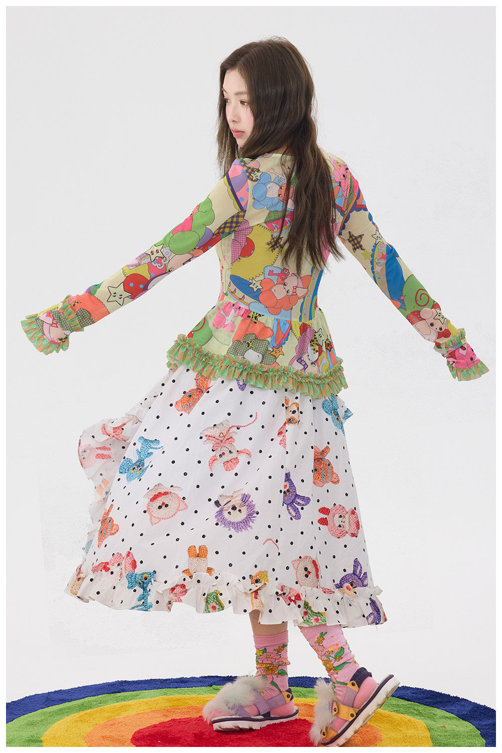tntntutu - Cartoon Mesh Ruffle Top shirt tntntutu