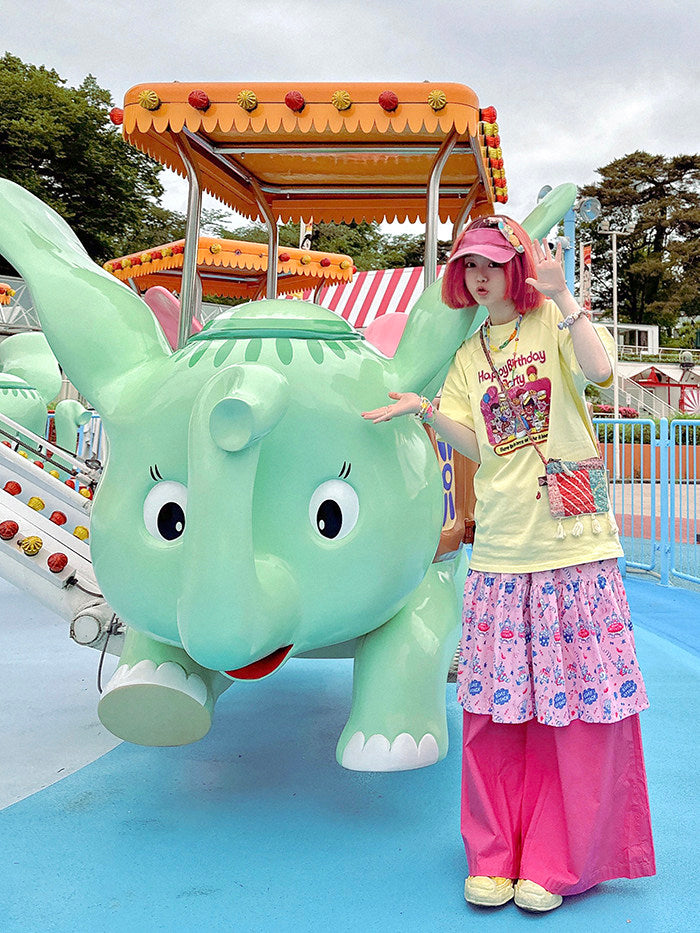 made in zzz - Pink Layered Wide Leg Skirt Pants pants made in zzz