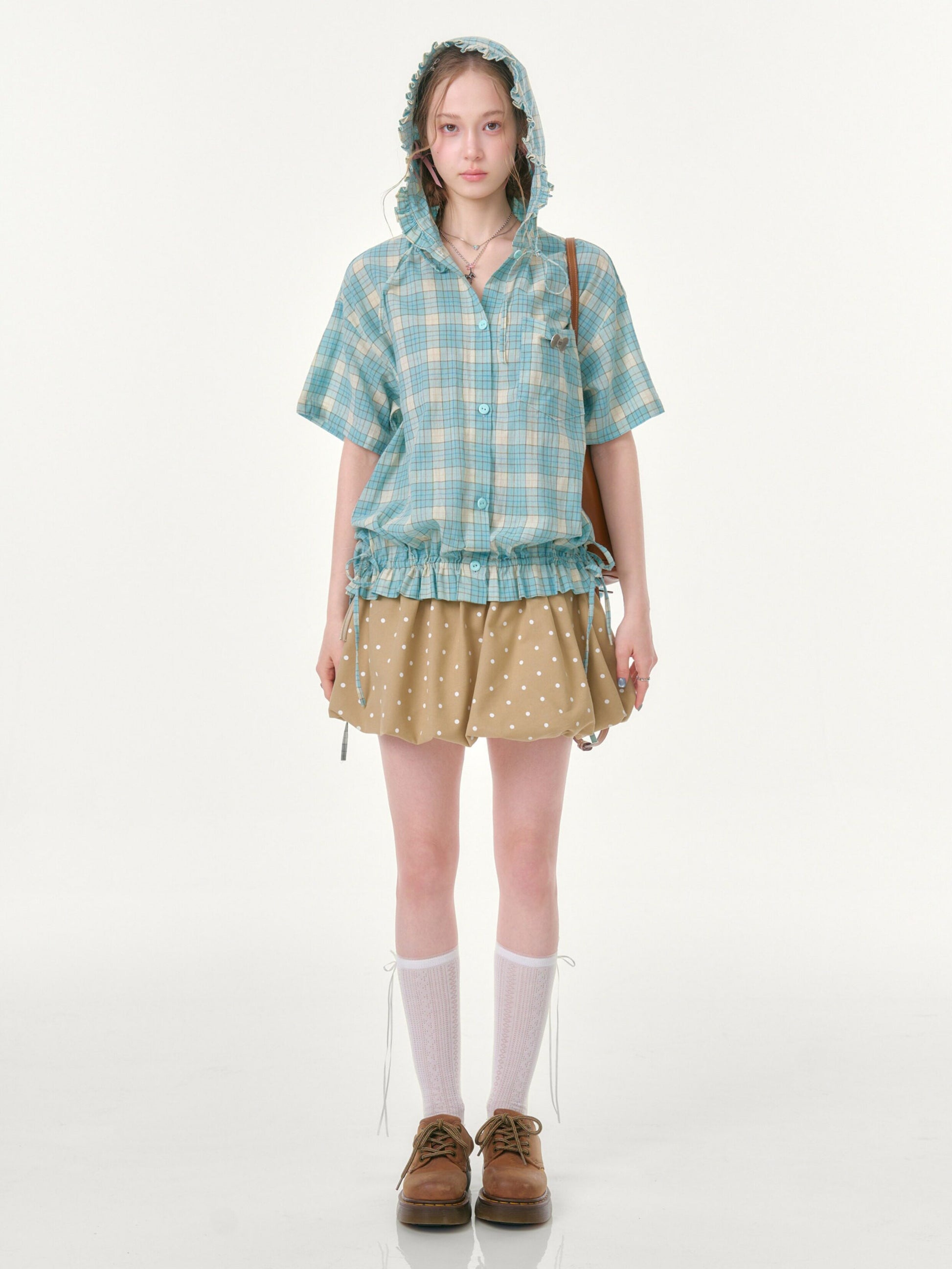 ziziFei - Mint Plaid Hooded Shirt shirt ziziFei