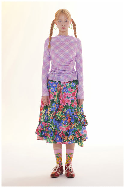 Tntntutu Skirt | Floral Checkered Skirt | Ruffled A-Line Skirt SKIRT tntntutu