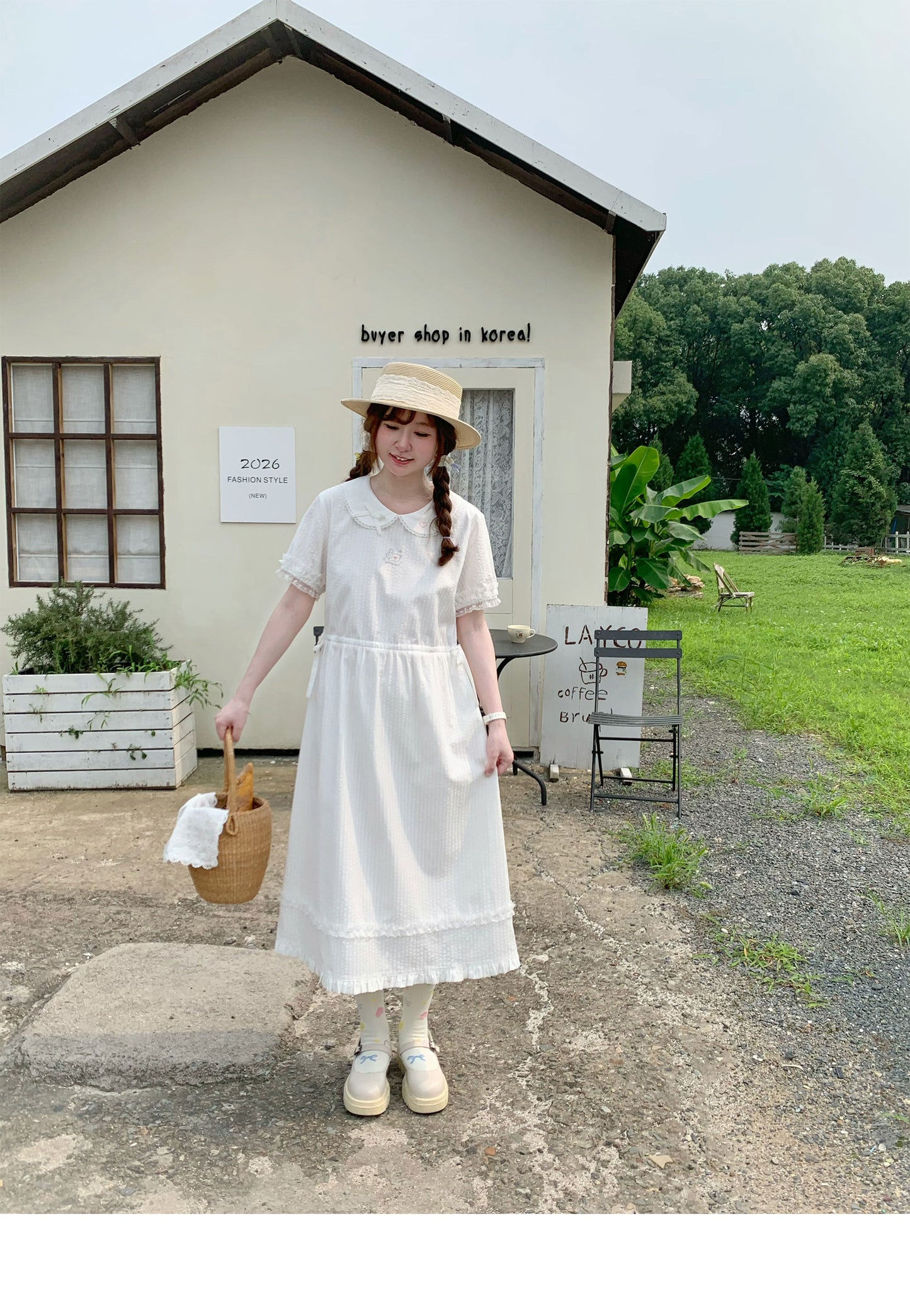 Peach Party - White Rabbit Embroidery Midi Dress
