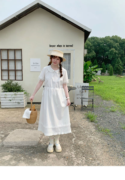 Peach Party - White Rabbit Embroidery Midi Dress