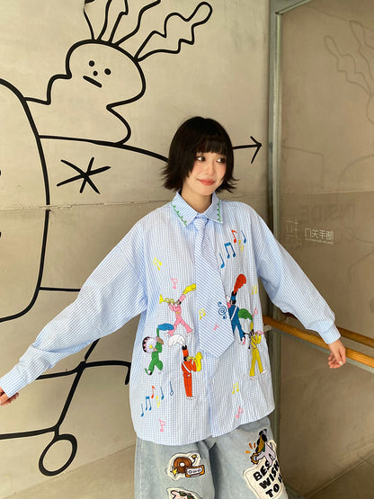 BIBULU - Kidcore Embroidered Plaid Shirt shirt BIBULU Blue M