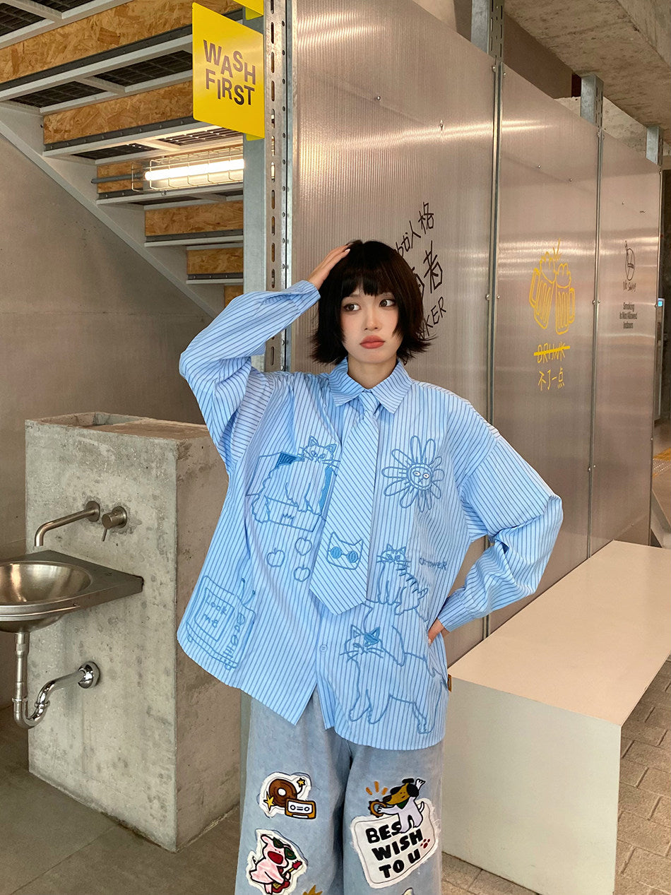 BIBULU - Kidcore Cartoon Stripe Shirt shirt BIBULU