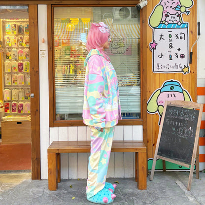 Rainbow Universe RUX - Pastel Macaron Decora Kei Varsity Jacket & Overalls Set set Rainbow Universe RUX