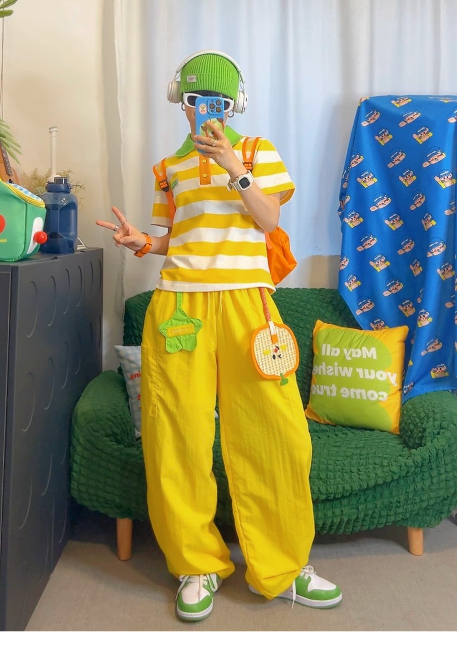 KURIOSITAET - Decora Kei Cropped Striped Polo T-Shirt tshirt KURIOSITAET