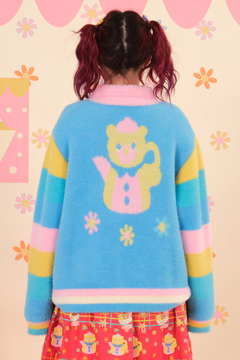 NIKKOU - Kawaii Mink Fur Knit Cardigan Sweater cardigan Nikkou home