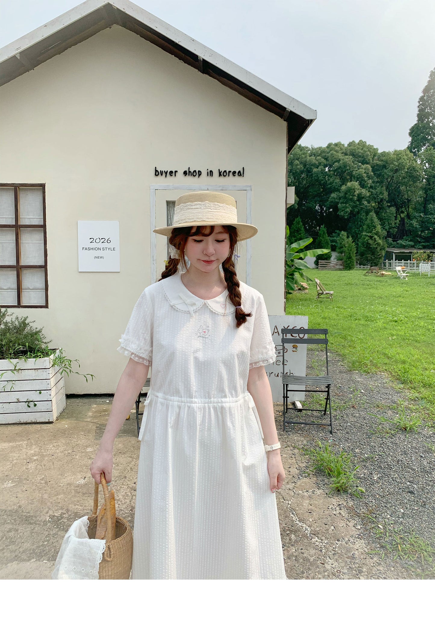 Peach Party - White Rabbit Embroidery Midi Dress