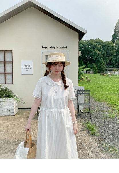Peach Party - White Rabbit Embroidery Midi Dress