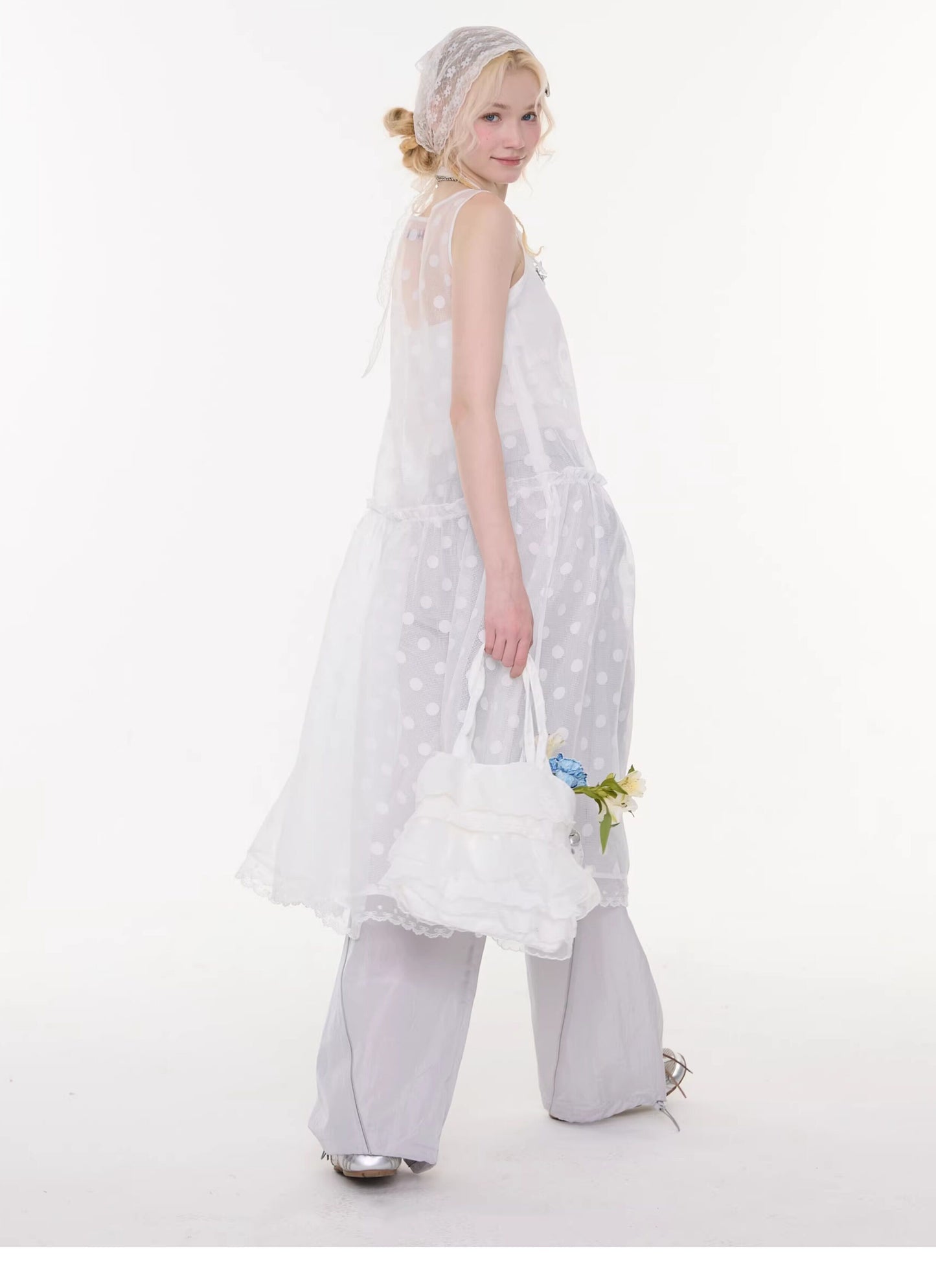 ziziFei - White Polka Dot Mesh Dress overskirt ziziFei