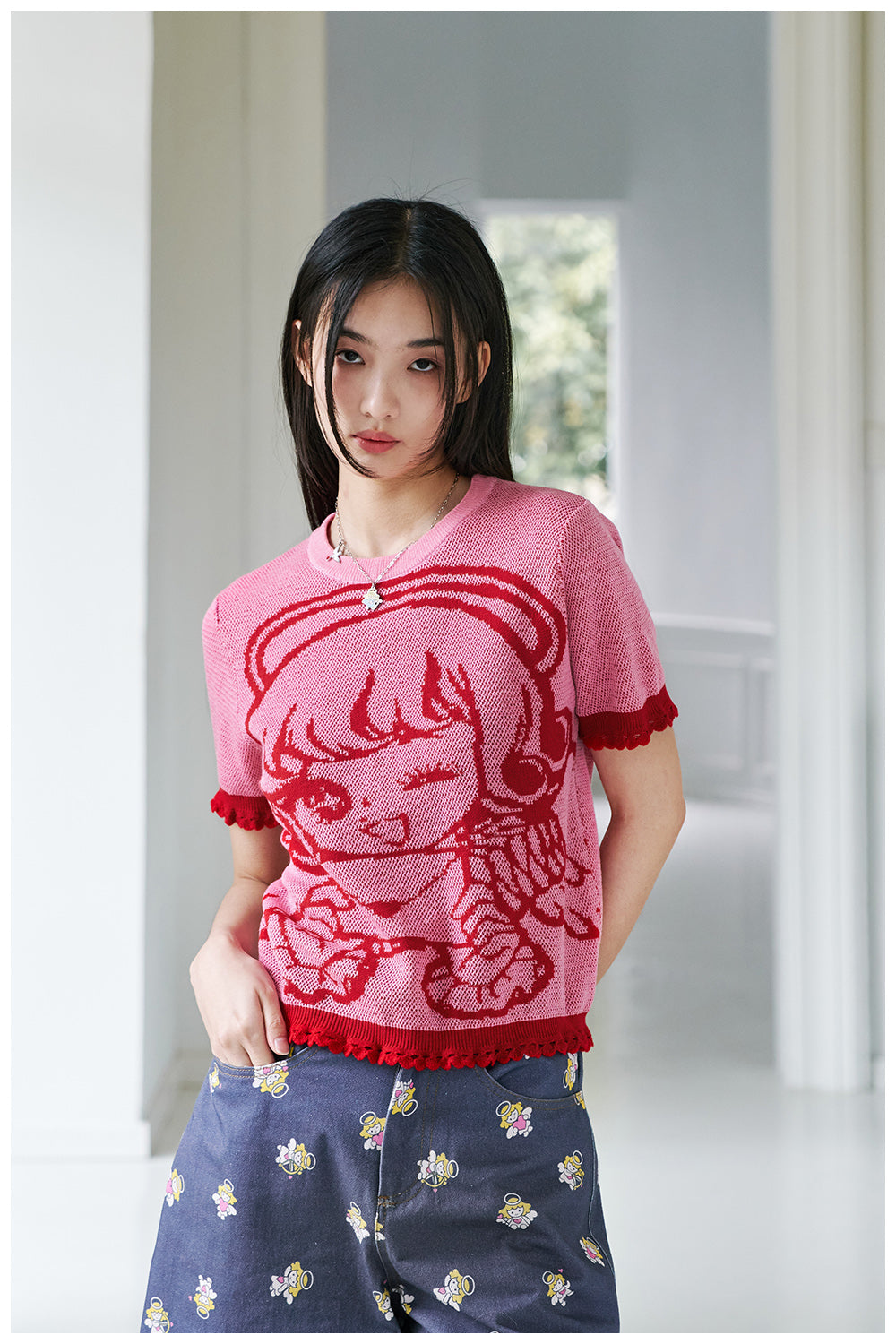 tntntutu Two-Tone T-shirt | Envelope Angel Tee | Knitted Short Sleeve Top tshirt tntntutu