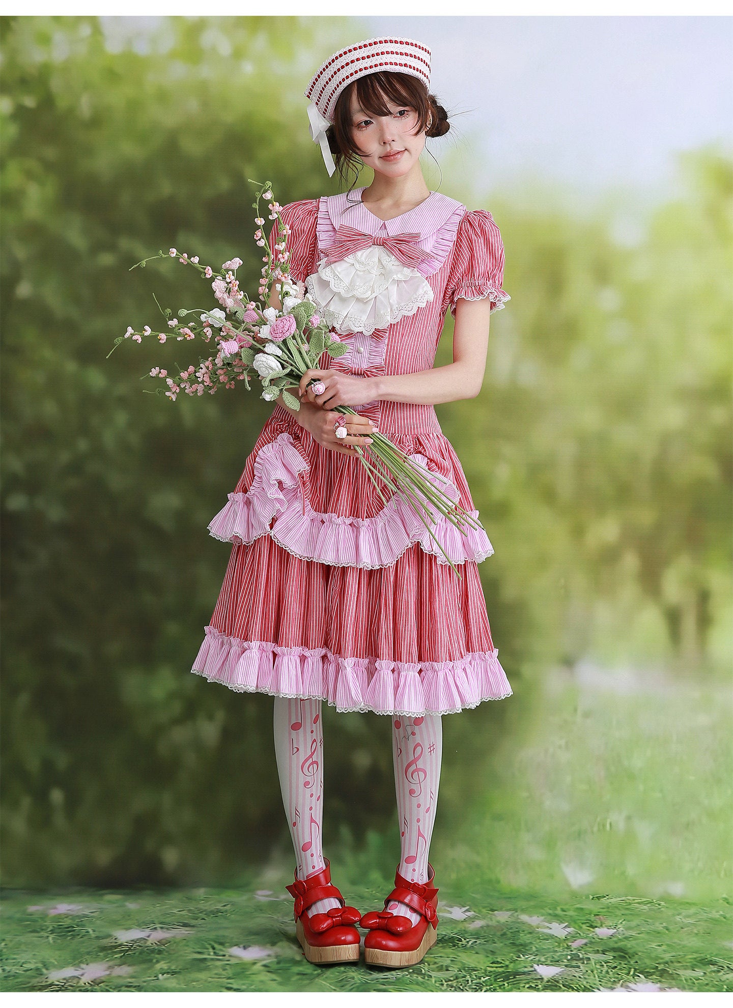 SOS MEME CLUB - Red Stripe Lolita Dress dress SOS MEME CLUB