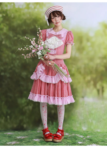 SOS MEME CLUB - Red Stripe Lolita Dress dress SOS MEME CLUB