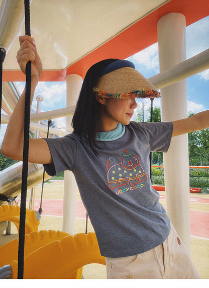 uodycoco – Embroidered Ribbed Collar T-Shirt tshirt uodycoco