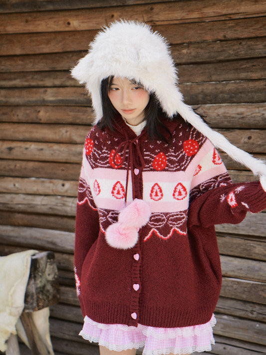 daytoday everyday institute - Strawberry Cake Fair Isle Cardigan cardigan daytoday everyday institute