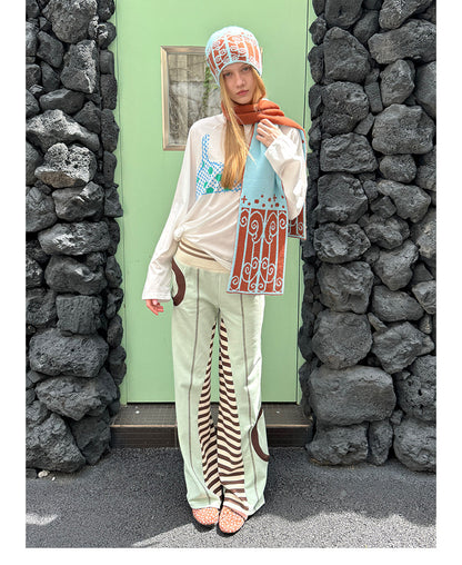 UnsocialNight - Green Brown Patchwork Flare Pants pants UnsocialNight