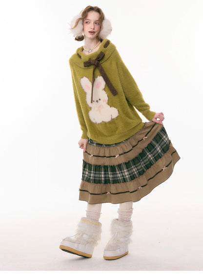 ziziFei - Girly Kei Green Plaid Midi Skirt skirt ziziFei