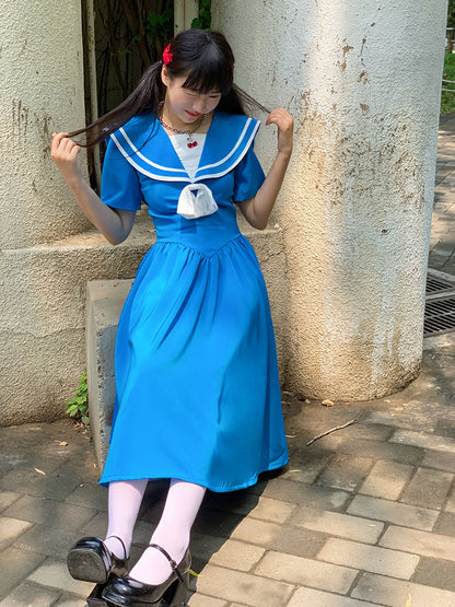 Nanjun Vintage - Blue Showa JK Puff Dress dress Nanjun Vintage