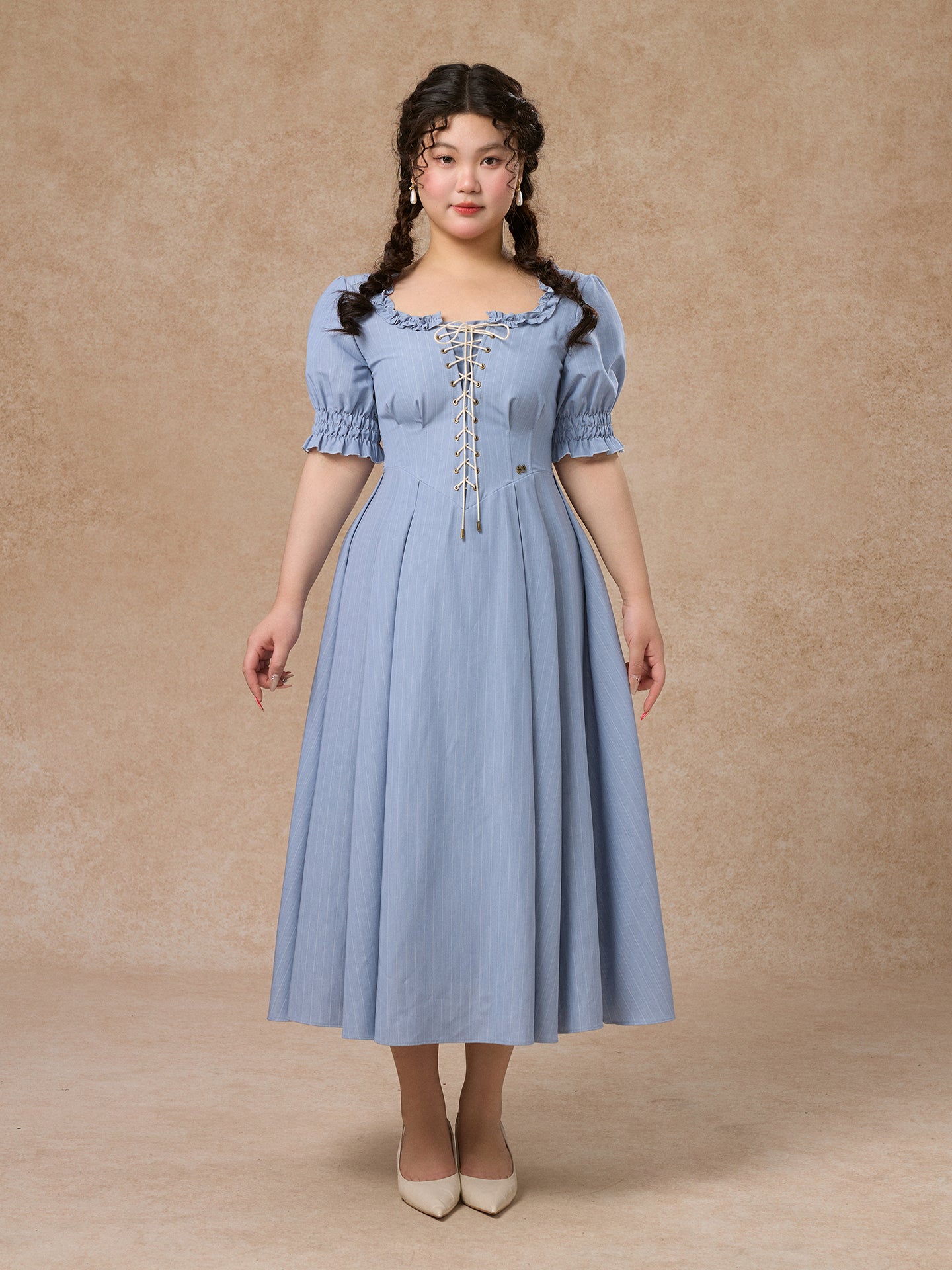 LaceMade - French Style Striped Short Sleeve Dress Plus Size dress LaceMade