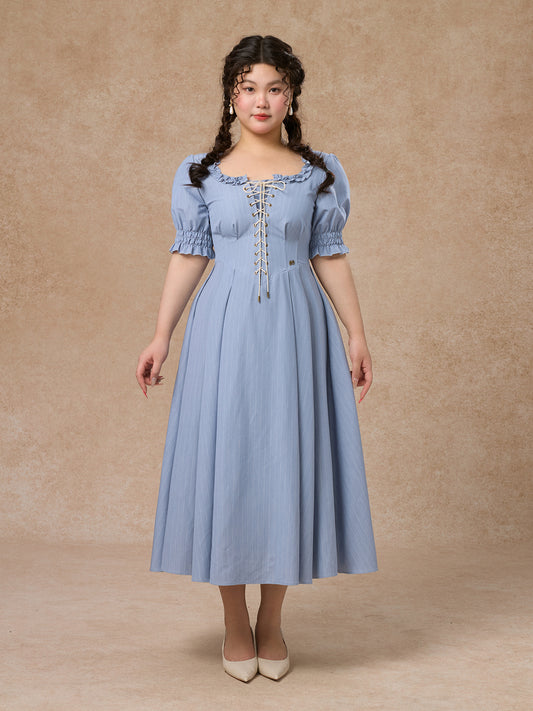 LaceMade - French Style Striped Short Sleeve Dress Plus Size dress LaceMade