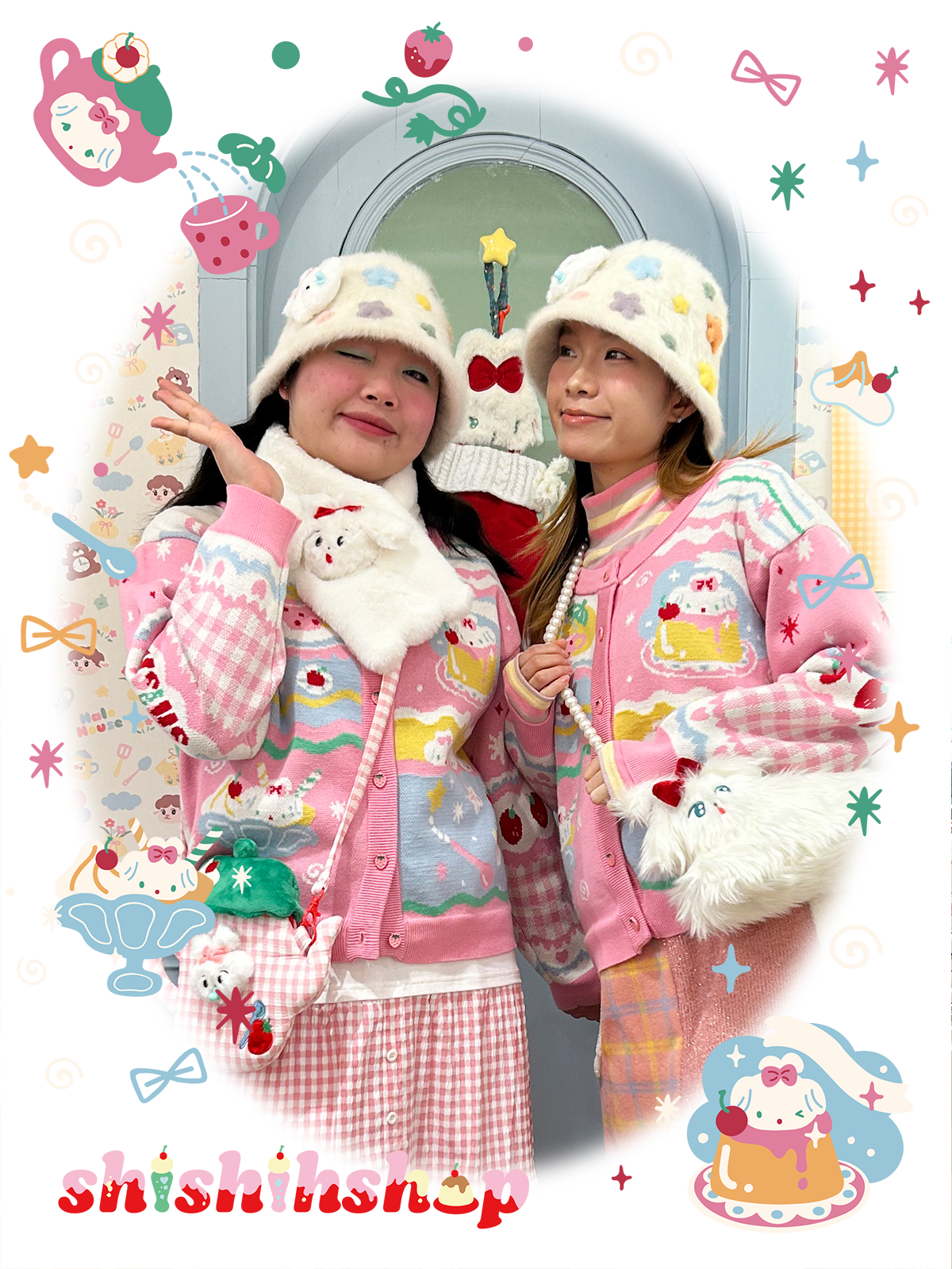 shishihshop - Strawberry Puppy Cotton Cardigan cardigan shishihshop