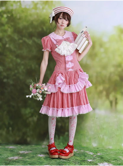 SOS MEME CLUB - Red Stripe Lolita Dress dress SOS MEME CLUB