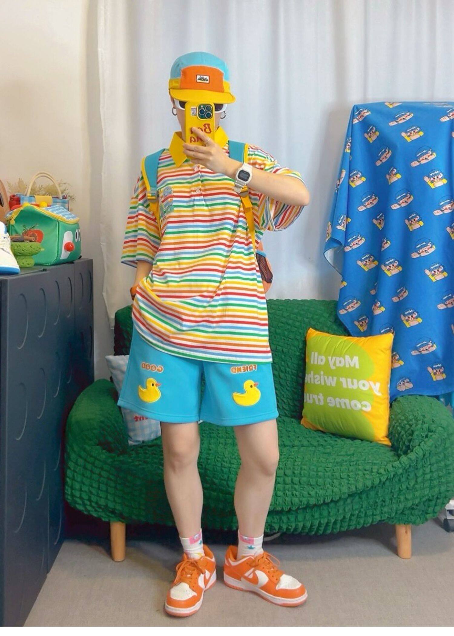 KURIOSITAET - Rainbow Stripe Polo Tee shirt KURIOSITAET