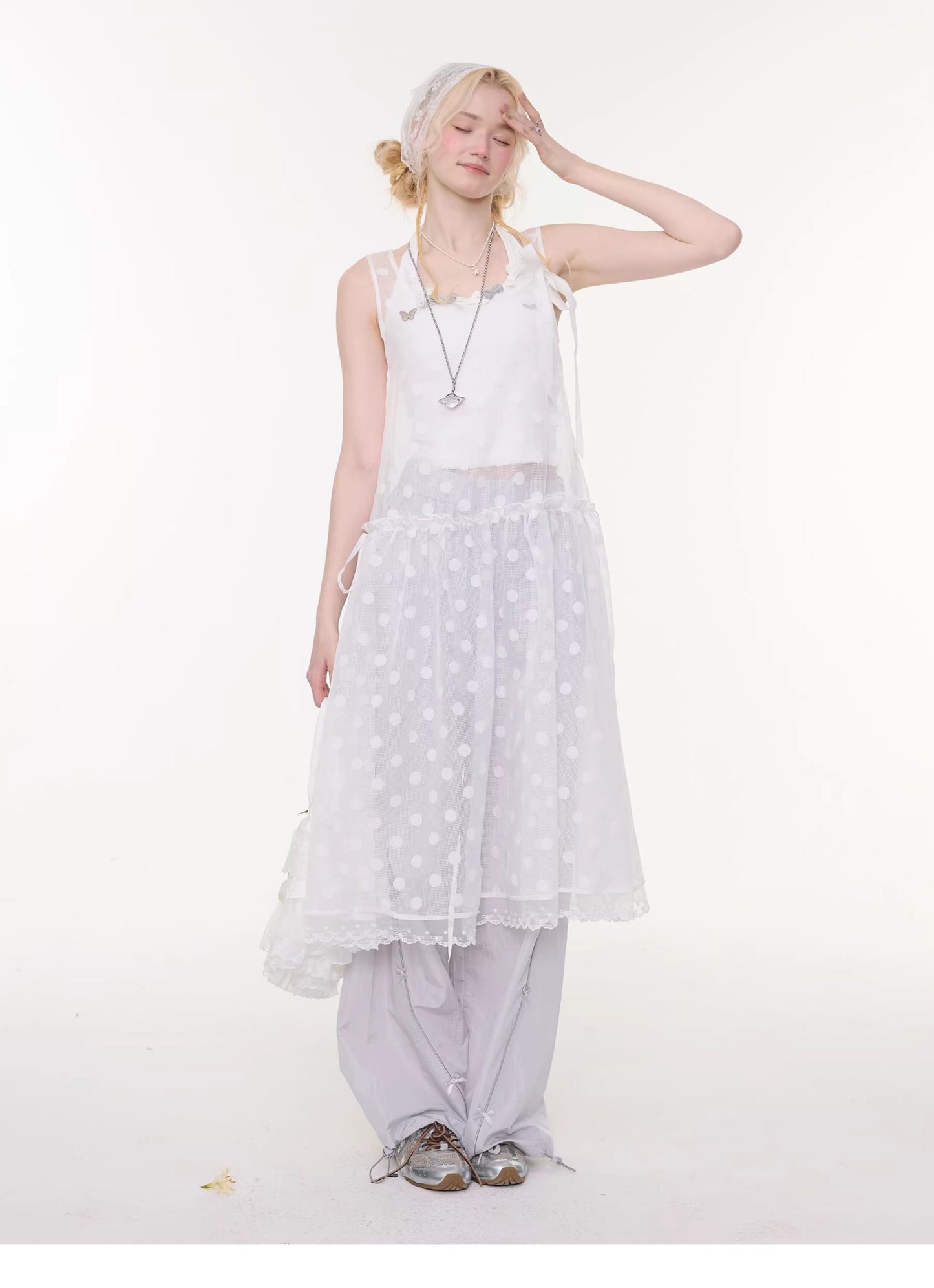 ziziFei - White Polka Dot Mesh Dress overskirt ziziFei