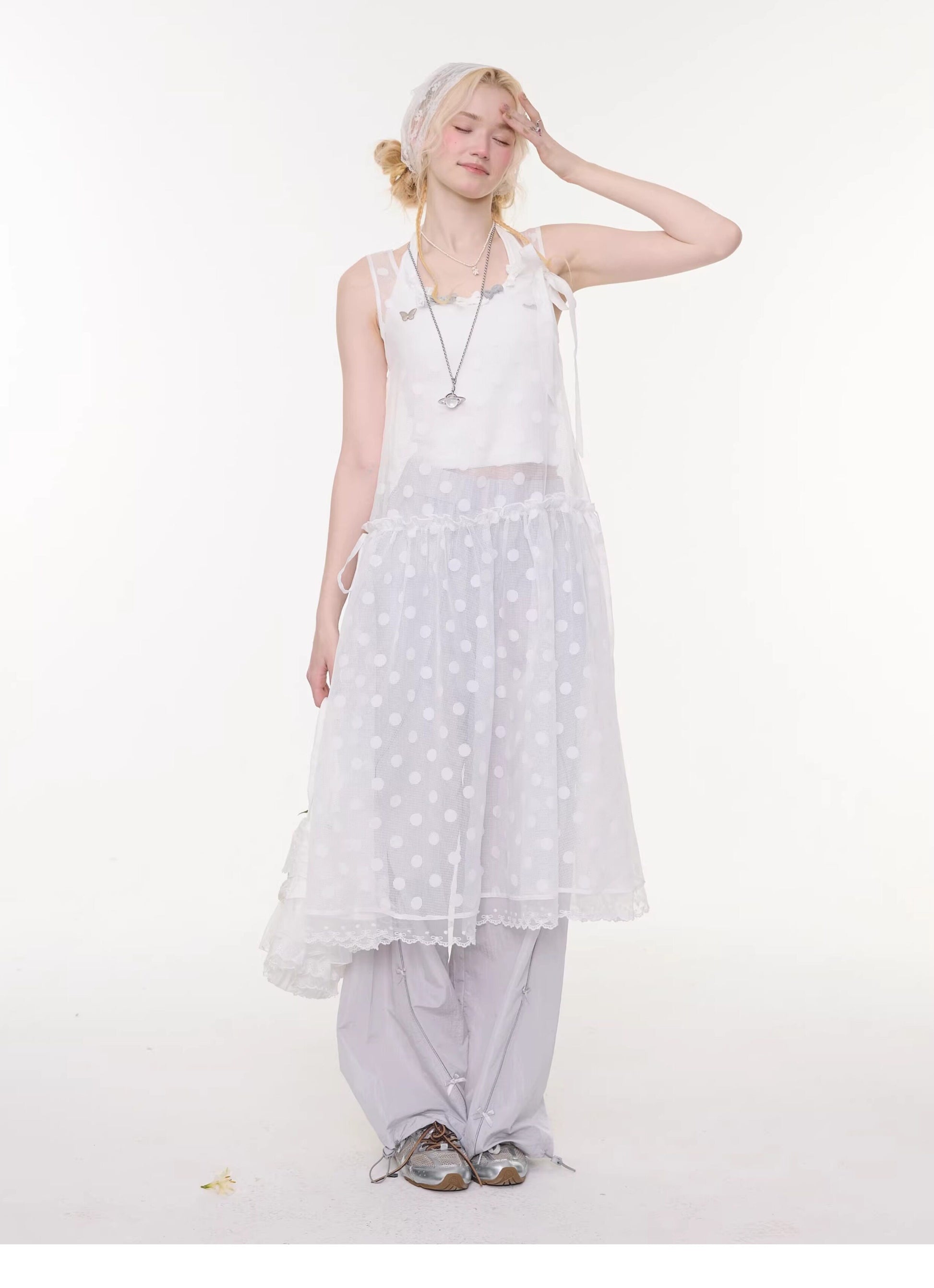 ziziFei - White Polka Dot Mesh Dress overskirt ziziFei