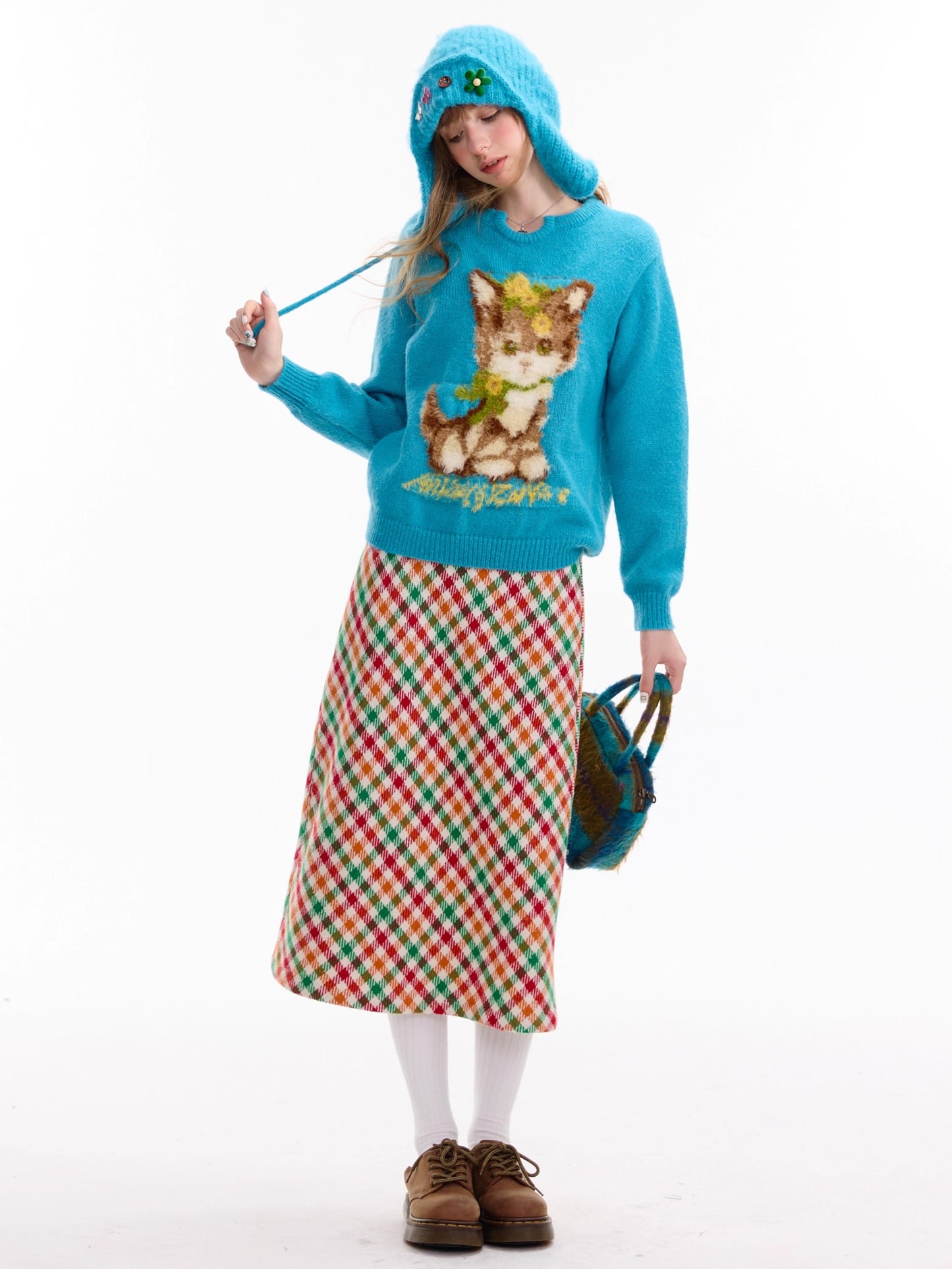 ziziFei – Girly Kei Blue Cat Knit Sweater sweater ziziFei