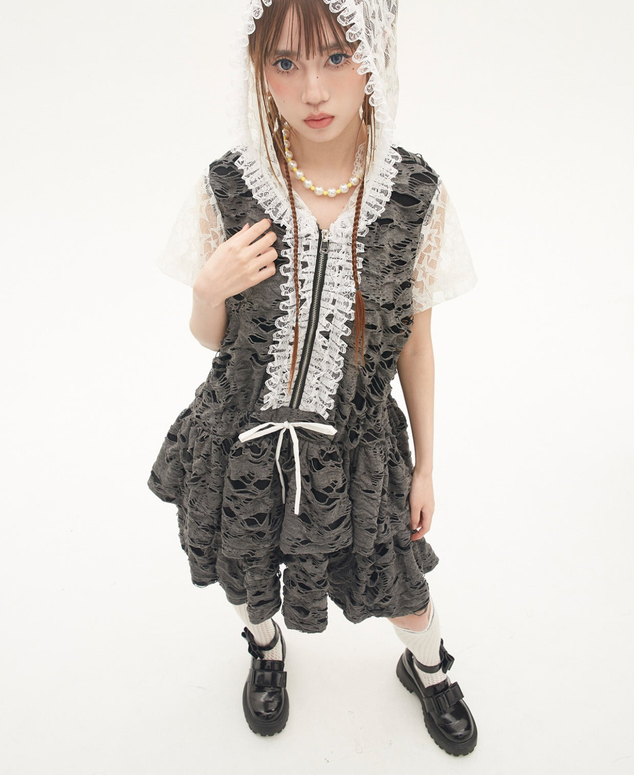 SOS MEME CLUB - Y2K Punk Gray Cake Dress dress SOS MEME CLUB