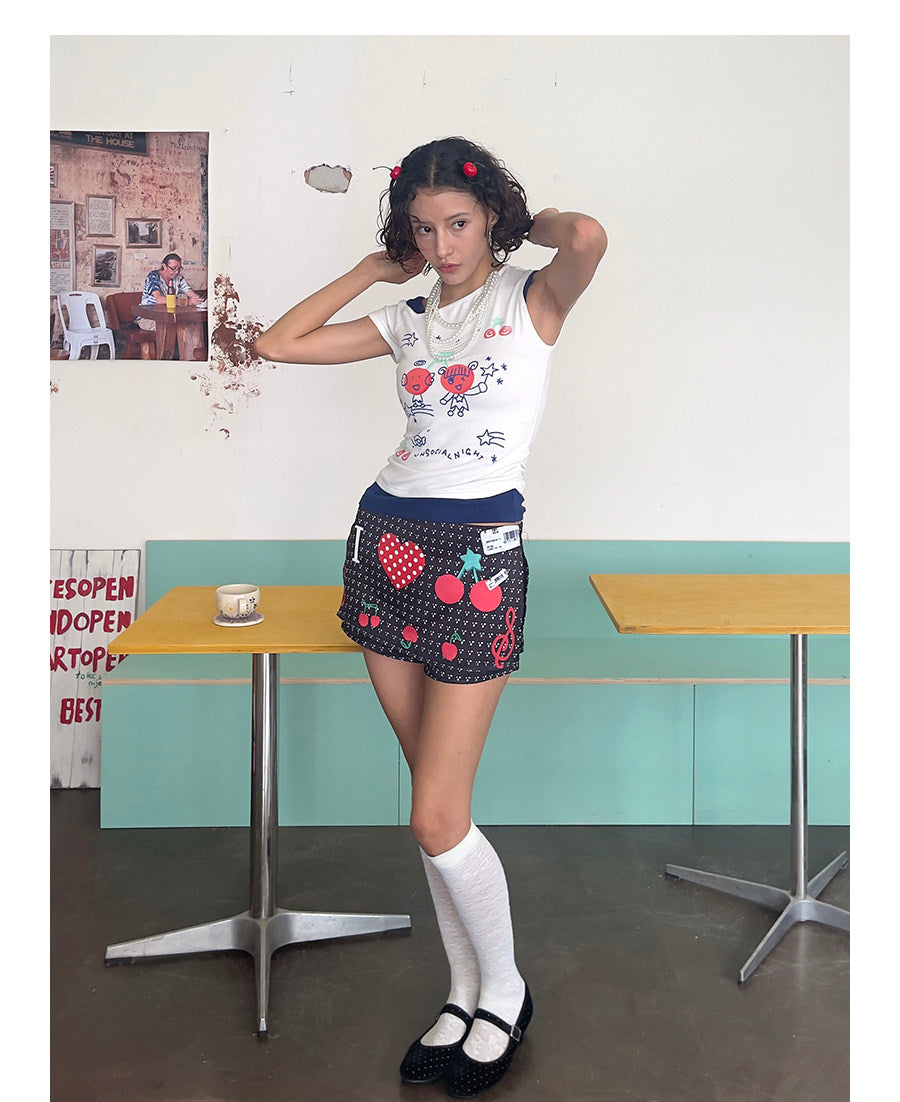 UnsocialNight - Cherry Note Skort Shorts skirt UnsocialNight
