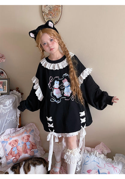 Labeau - Kawaii Ballet Bunny Lace Trim Ribbon Sweatshirt sweatshirt Labeau
