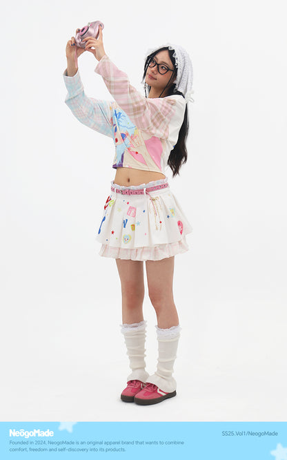 NeogoMade Twin Stars Crop Top | Harajuku Kawaii Off-Shoulder Plaid T-shirt tshirt NeogoMade