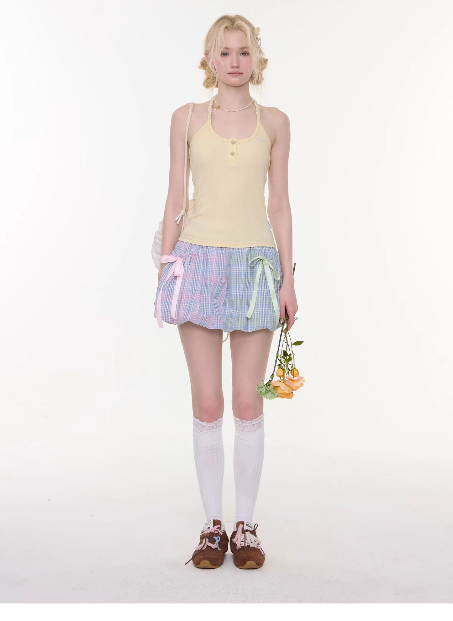 ziziFei - Rainbow Plaid Bow Mini Skirt skirt ziziFei