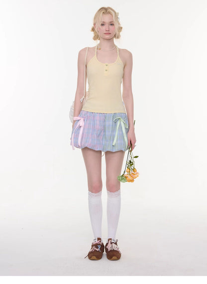 ziziFei - Rainbow Plaid Bow Mini Skirt skirt ziziFei