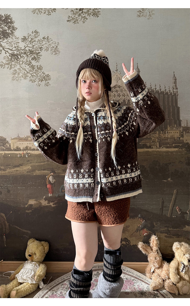 Labeau - Sweet Vintage Fair Isle Hooded Cardigan cardigan Labeau